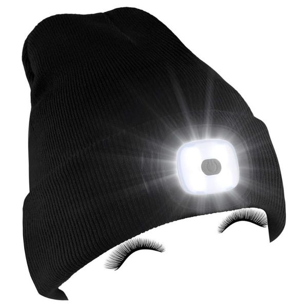 

cycling caps & masks luminous knitted hat 4 led light lamp cap outdoor camping lighting head warm wool mountaineering night fishing black