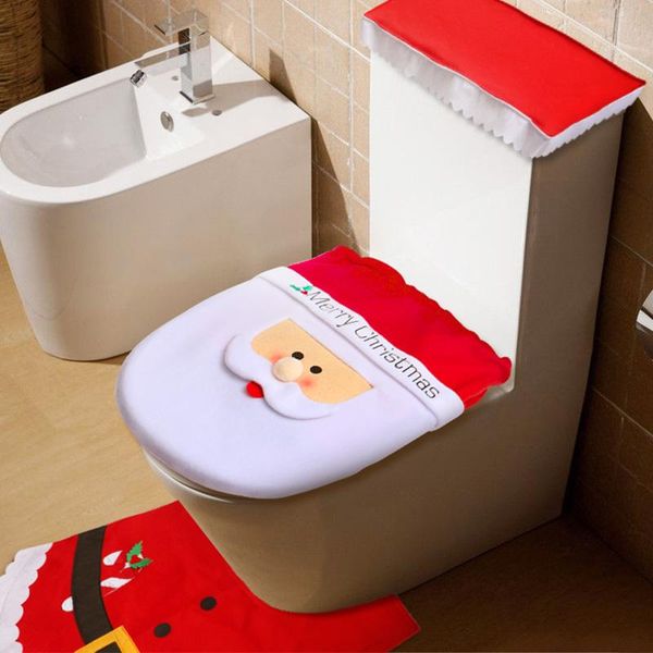 

3pcs christmas bathroom toilet mat merry christmas decor for home noel cristmas ornaments xmas gifts new year toilet seat cover