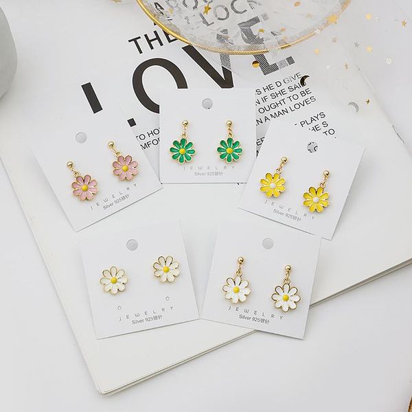 

stud 2021 oil dripping flower earrings fashion retro lovely color daisy for women party luxury jewelry wholesale, Golden;silver