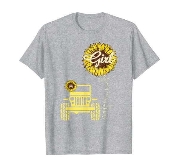 

cute sunflower jeeps happiness is being a girl jeeps offroad t-shirt, White;black