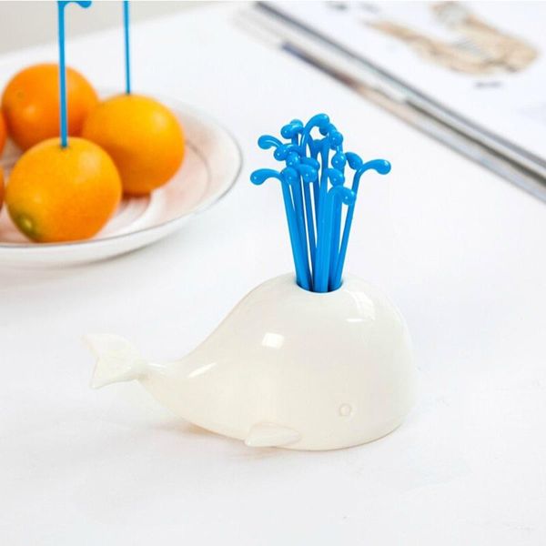 

forks 16pcs/lot cute whale fruit fork cake dessert salad sticks picks cocktail toothpick skewer home party acceoosries