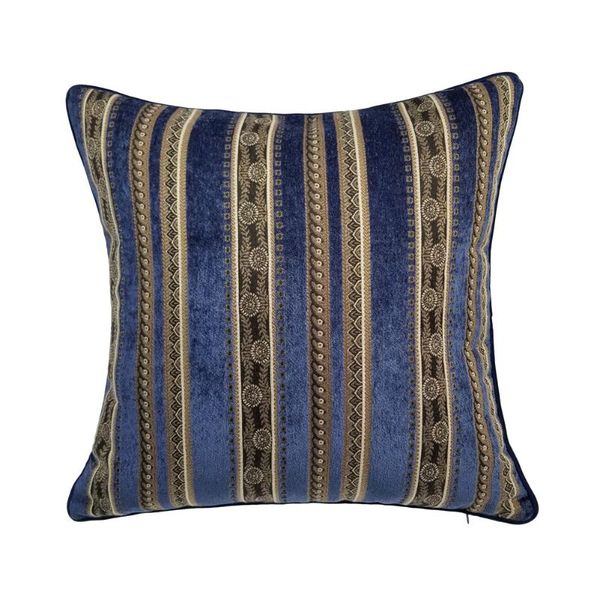 

vintage classic soft heavy chenille blue black stripes pipping square pillow case sofa cushion cover 45 x 45 cm sell by piece