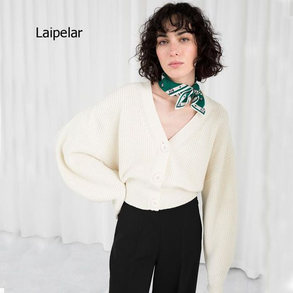 

2021 new spring clothes nordic minority retro lantern sleeve big button knitted cardigan sweater women's jacket, White