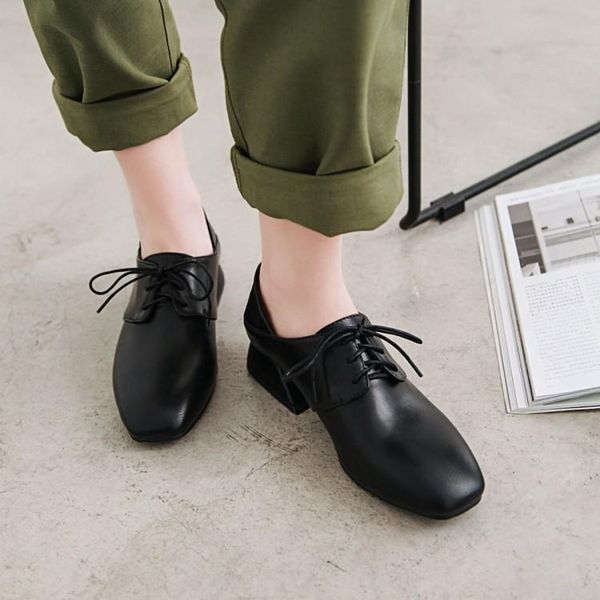 

dress shoes oversized 12 13 14 15 16 17 ladies high heels women woman pumps squarehead package toes lace-up thick with single, Black