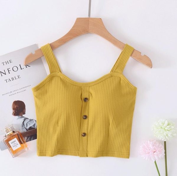 

camisoles & tanks manufacturer wholesale 2021 spring and summer cotton belt bra sling vest women button wide shoulder women's navel, Black;white