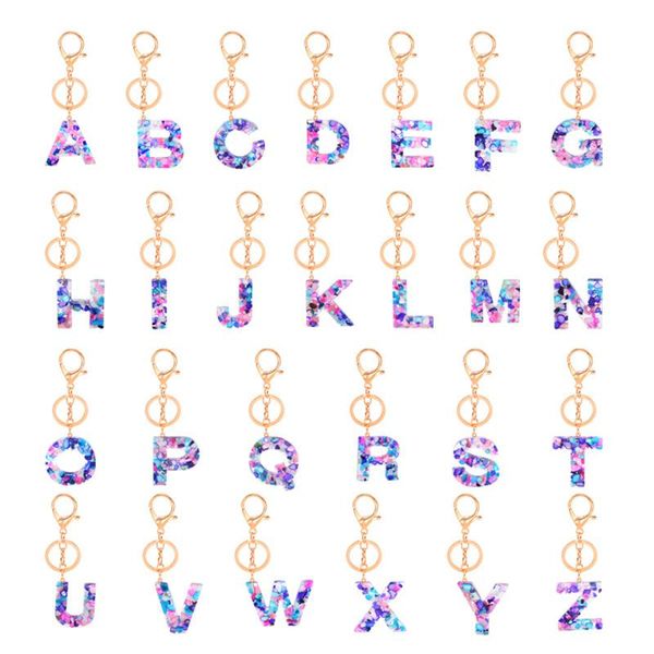 

keychains 1 piece letter series zinc based alloy keychain gold color keyring colorful acrylic multicolor alphabet, Silver