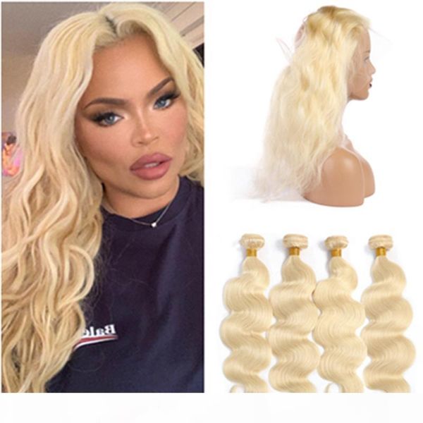 

blonde hair bundles with 360 frontal #613 blonde brazilian body wave human hair weaves 4bundles with 360 lace frontal closure 22.5x4x2, Black;brown