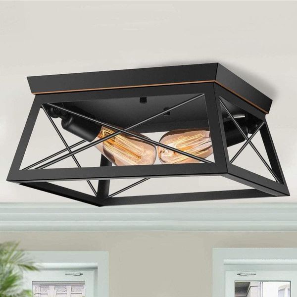 

ganeed farmhouse industrial retro ceiling light semi flush mount ceiling fixture,2 lights rectangle lamp for kitchen