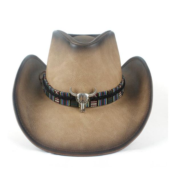 

cloches western cowboy cowgirl leather felt hat wide brim cow head band, Blue;gray