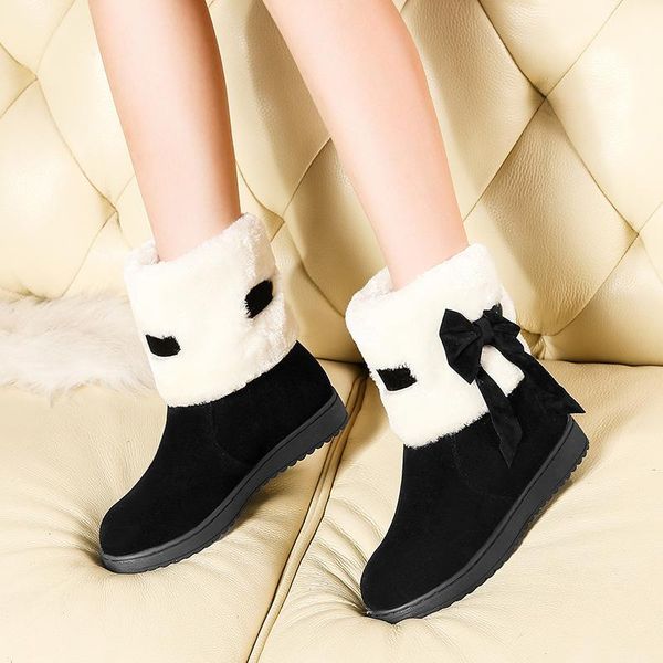 

boots 2021 winter shoes women platform ankle with bow chaussures femme fashion brand ladies warm snow female botas mujer, Black