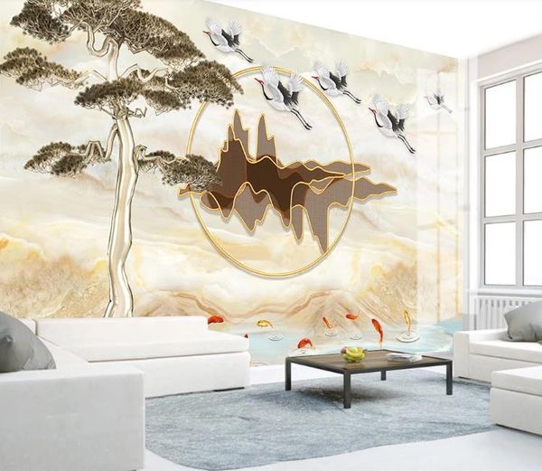 

wallpapers 3d po wallpaper custom landscape marble golden fortune tree bedroom living room tv sofa background mural