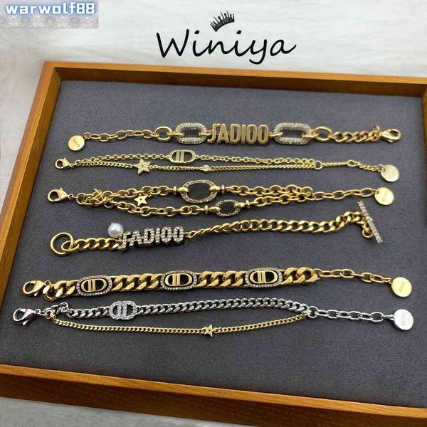 

luxury jewelry designers cd d family letter bracelet / inlaid dijia diamond thick chain double layer women's fashion accessories, Golden;silver