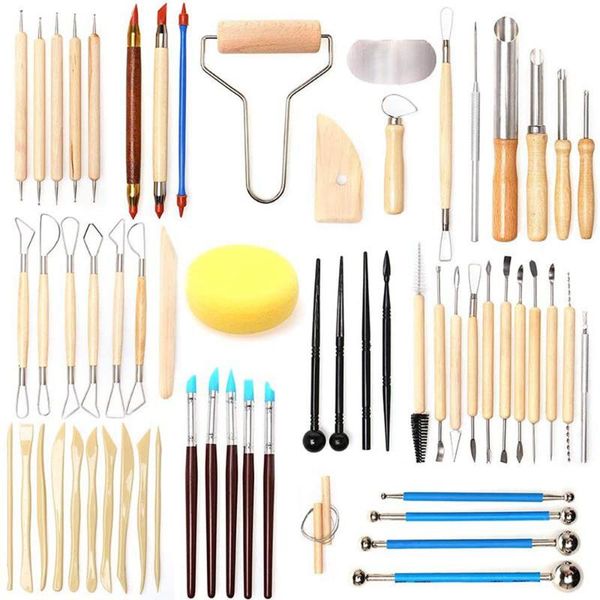 

professional hand tool sets 61pcs ceramic clay tools set polymer engraving home diy sculpture wooden handle