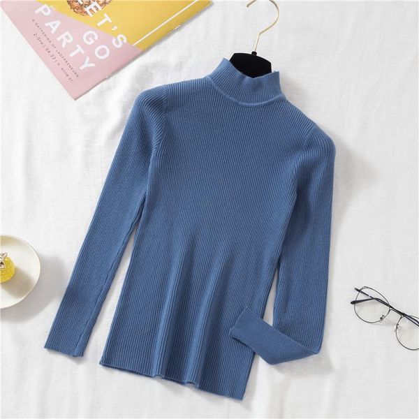 

women's blouses & shirts autumn women long sleeve turtleneck knitted basic sweater shirt lady elastic slim tight jumper ribbed pullover, White