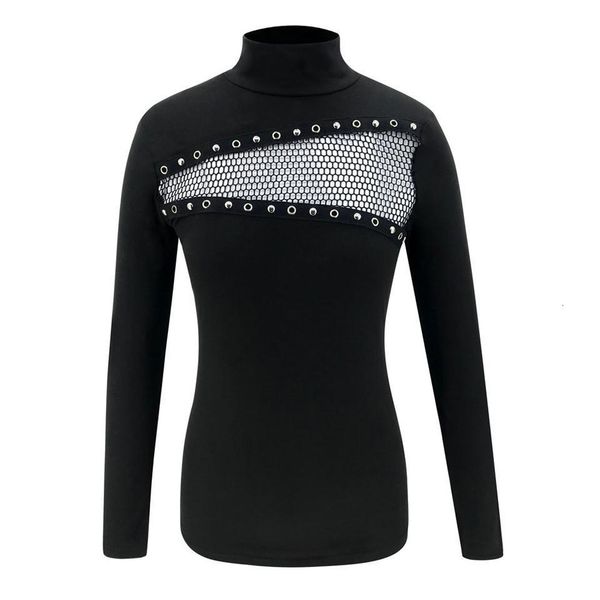 

autumn harajuku tee shirt femme punk style hollow out t-shirt women black long sleeve mesh korean clothes 2021 sj4671r, White