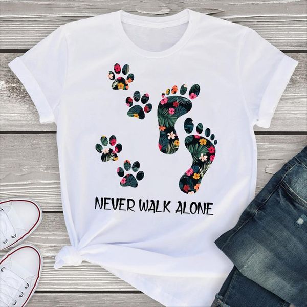 

graphic short sleeve cartoon animal women t shirts dog paw funny letter summer shirt tees clothing female womens, White