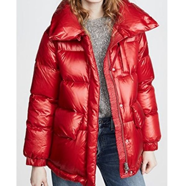 

2021 new women coats winter white duck down ladies red turtleneck jacket zipper bread thicken iwj4, Black