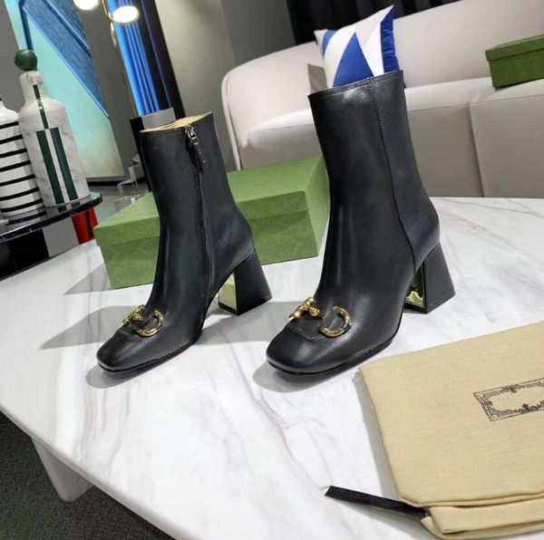 

boots women designers autumn winter leather heel boot fashion knitted elastic designer alphabetic womens shoes lady letter thick high heels, Black