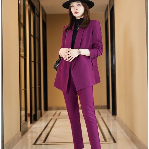 

women's two piece pants 2021 autumn women blazer and sets pieces ol styles fashion simple pockets loose coat formal professional trouse, White