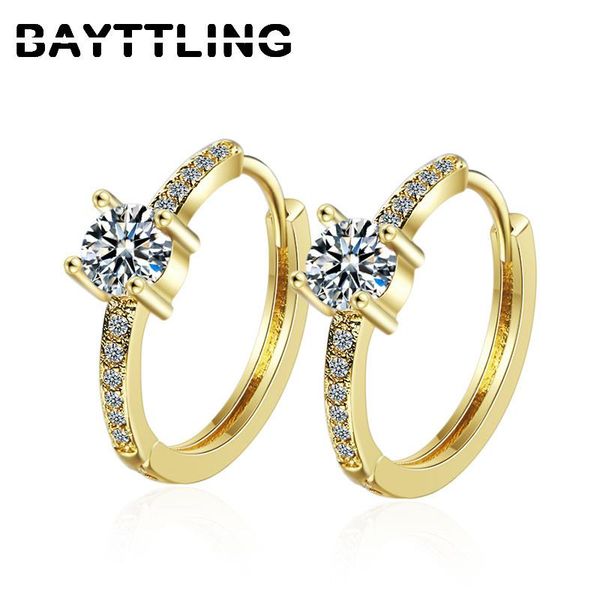 

hoop & huggie bayttling gold/silver circle earrings 925 sterling silver fine zircon for women fashion wedding birthday gift jewelry, Golden;silver
