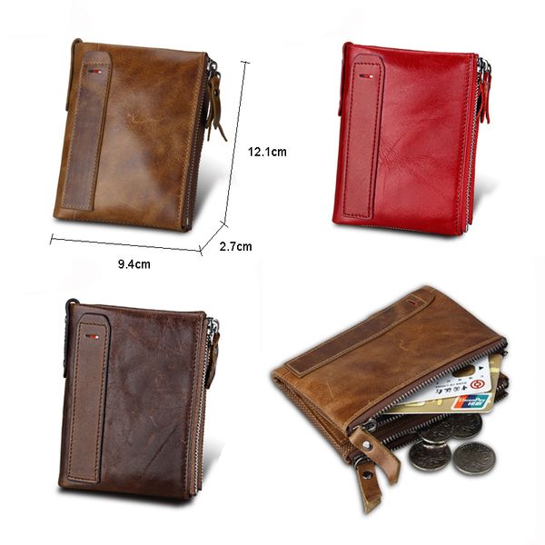 

genuine crazy horse cowhide leather men wallet rfid short coin purse small vintage wallet brand designer, Red;black