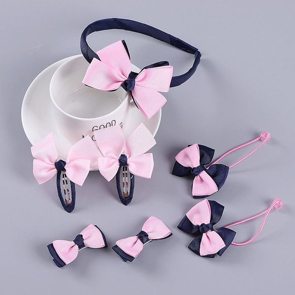 

hair accessories 1 set = 7 accessories, korean tie, bowknot, baby and children's band, clip, Slivery;white