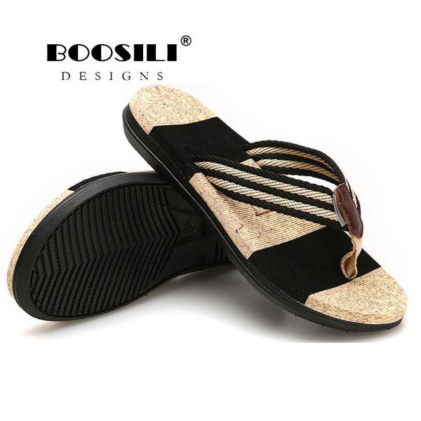 

slippers zapatillas hombre rushed men sandals 2021 breath flip flops outdoor bath male stripe flat, Black