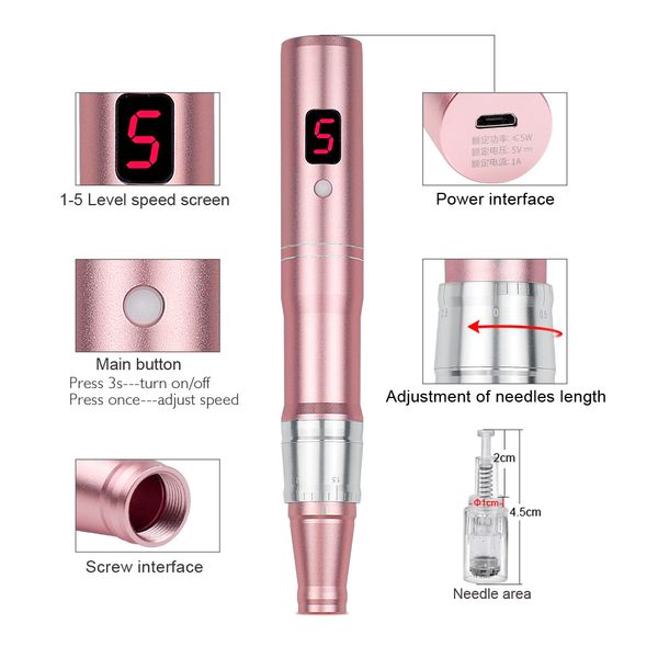 

wireless microneedling pen for beauty with screw cartridge microneedeling pen derma microneedle cartidge needle mesotherapy perf