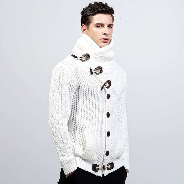 

christmas sweater clothes 2021 winter thick warm mens casual classic turtleneck cashmere cardigan for ing, White;black