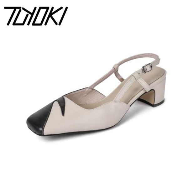 

dress shoes tuyoki women sandals summer real genuine leather fashion square toe print metal buckle footwear size 33-42, Black