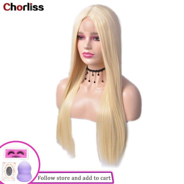 

synthetic wigs chorliss 24 inch golden wig lace hair female long straight platinum soft 613 headgear, Black