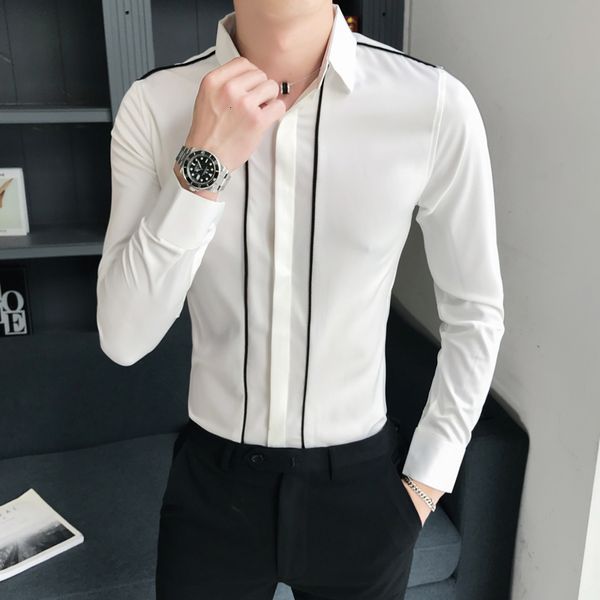 

new preto/branco primavera novo 2021 manga longa camisas listradas casuais dos homens simples todos os jogos magro ajuste clube noturno do b, Black;brown