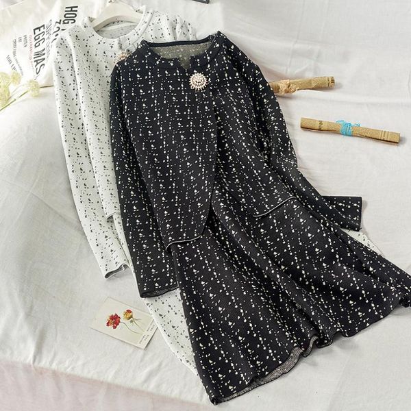 

two piece dress taotrees autumn set print knit cardigan jacket + sleeveless two-piece women, White