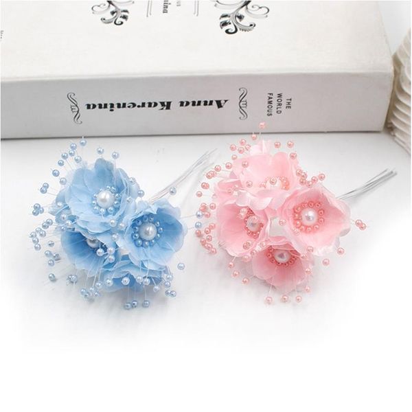 

6pcs/lot pearl silk cherry artificial flowers bouquet for wedding home decor fake flowers diy craft wreath scrapbooking jllhav