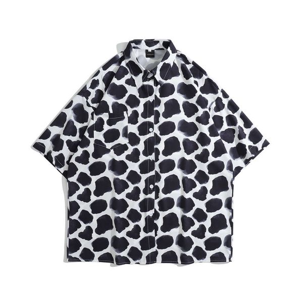 

dresses vs menswear | summer loose beach short sleeve men's and women's printed shirt 5071, White;black