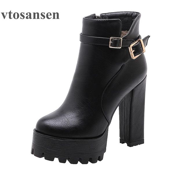

boots spring autumn ladies with platform super high heel ankls black leather european style fashion buckle discount shoes