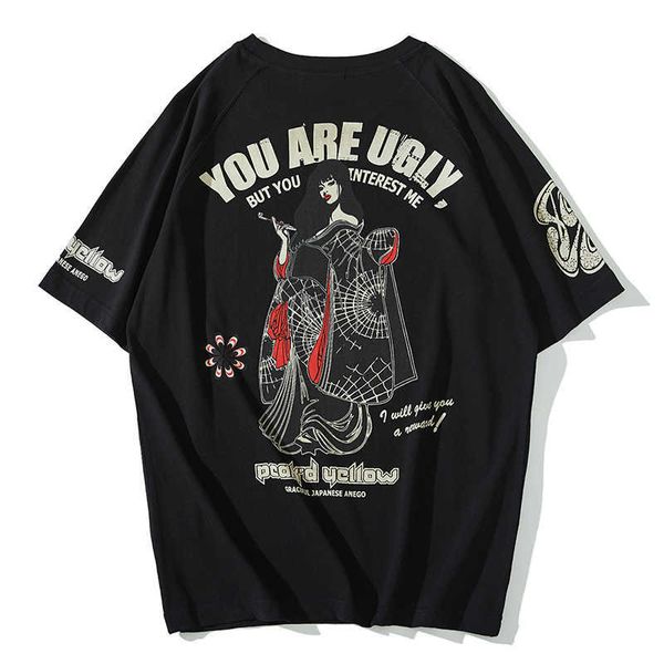 Marca oversized men camiseta japonesa gueixa dragão impressão t camisas casual anime tshirt algodão verão streetwear roupas masculinas tamanho eua bo 2841