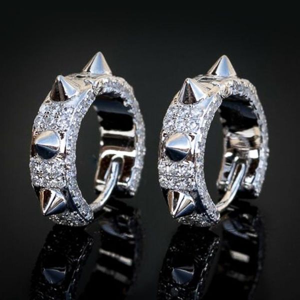 

hoop & huggie shiny cubic zirconia stylish hiphop rivet small earrings for women accessories silver color geometric jewelry, Golden;silver