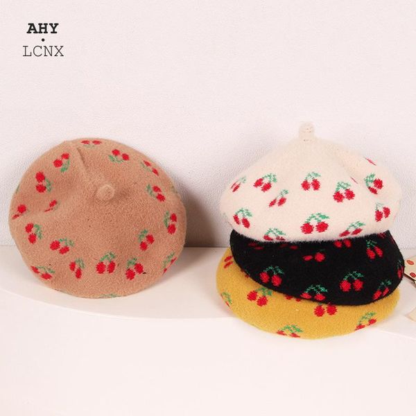 

caps & hats baby girls cherry mink beret hat born knitted beanie pumpkin infant berets boy girl winter autumn warm cap painter, Yellow