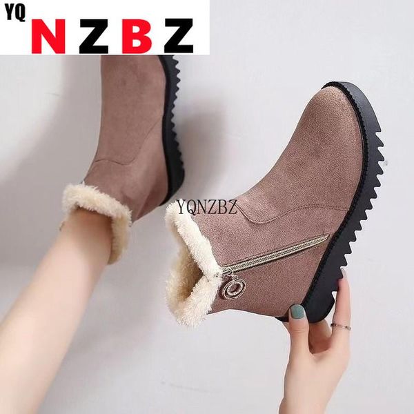 

boots women winter outdoor keep warm fur waterproof women's snow thick heel with round head short boot 2022, Black