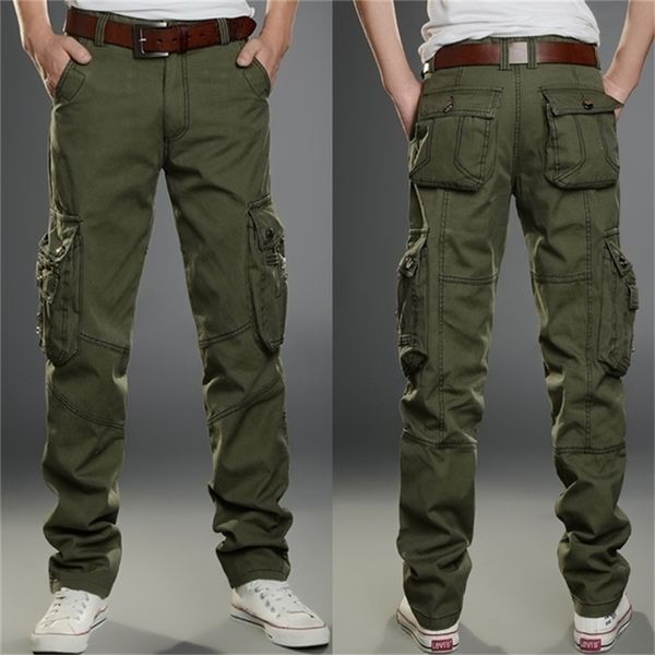 Calça masculina Cargo Men Combat Swat Army Military 100% algodão Muitos bolsos Stretch Flexível Homem Casual Calça Plus Size 28-38 40 211110