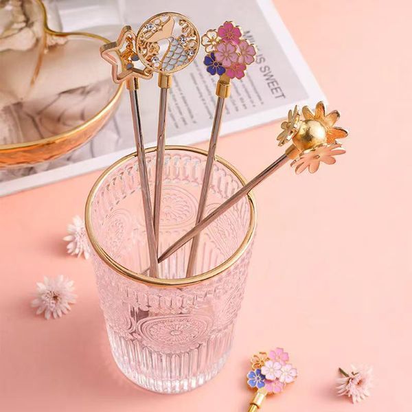 

spoons 4pcs set coffee spoon sakura mixing ice cream stirring 304 stainless steel flower dessert girl gift