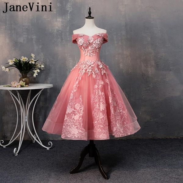 

party dresses janevini elegant a line prom plus size off shoulder lace appliques pearls backless tulle tea-length gala jurken dames, White;black