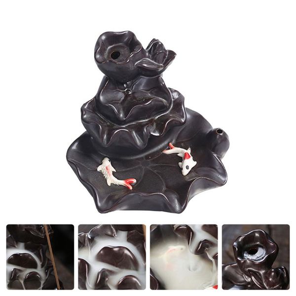 

fragrance lamps 1pc ceramic lotus carp incense burner waterfall reflux oven