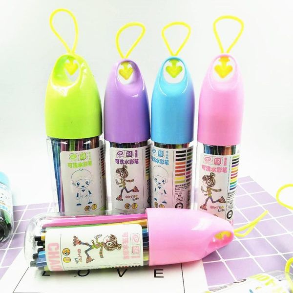 

highlighters creative plastic children's watercolor pens set cartoon washable daily painting color pen birthday gift students office su, Black;red