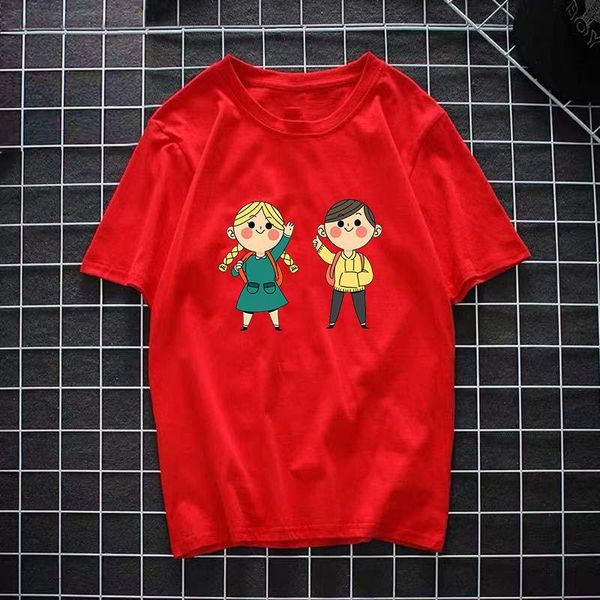 

men's t-shirts cute cartoon character printing summer t-shirt men and women with the same round neck trend street half-sleeved pure cot, White;black