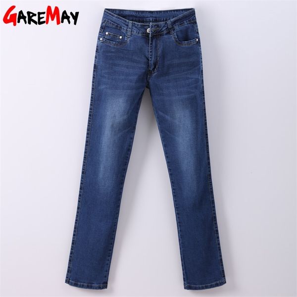 

garemay women jean slim femme pantalona spring straight high waist ladies jeans plus size denim clothing cotton pants 907 210708, Blue