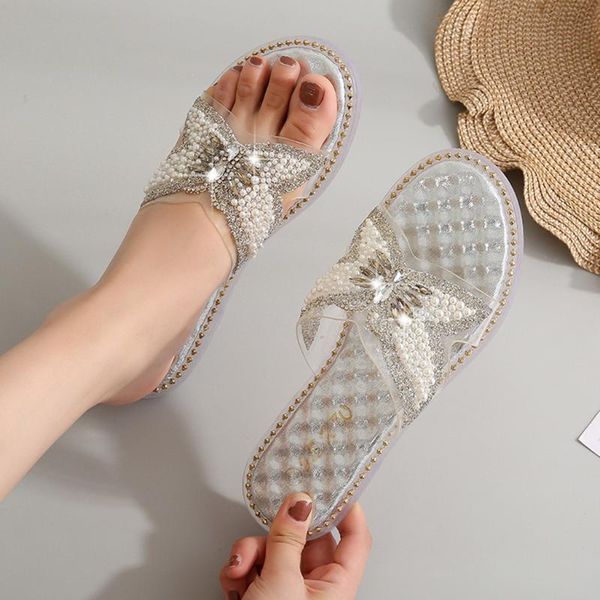 

slippers rhinestone ladies lightweight flip flops summer casual slides crystal shoes women beach slipper female slip on, Black