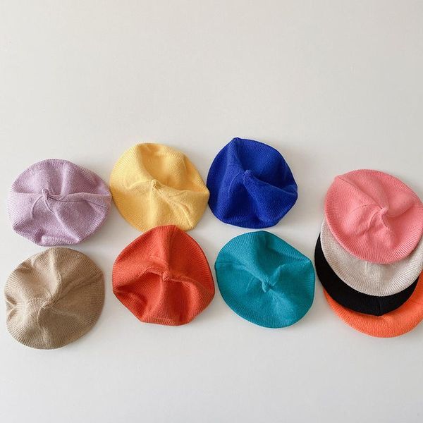 

caps & hats 8500 autumn boys and girls candy colors knitted woolen hat children's versatile foreign style painter japanese beret, Yellow