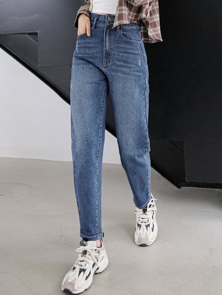

dazy high waist slant pocket cat scratch jeans 63il#, Blue